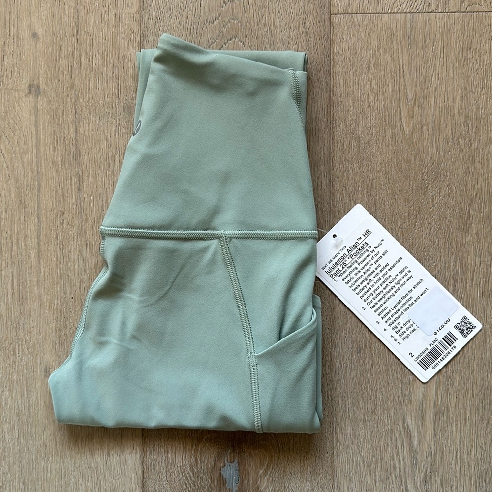 NWT align pant pocket 25" palm court size 2 lululemon